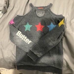 RARE Butter open shoulder sweatshirt size L (12) grey